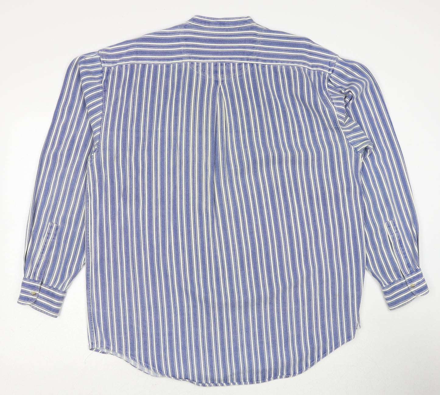 BX Clothing Womens Blue Striped Cotton Basic Button-Up Size L V-Neck