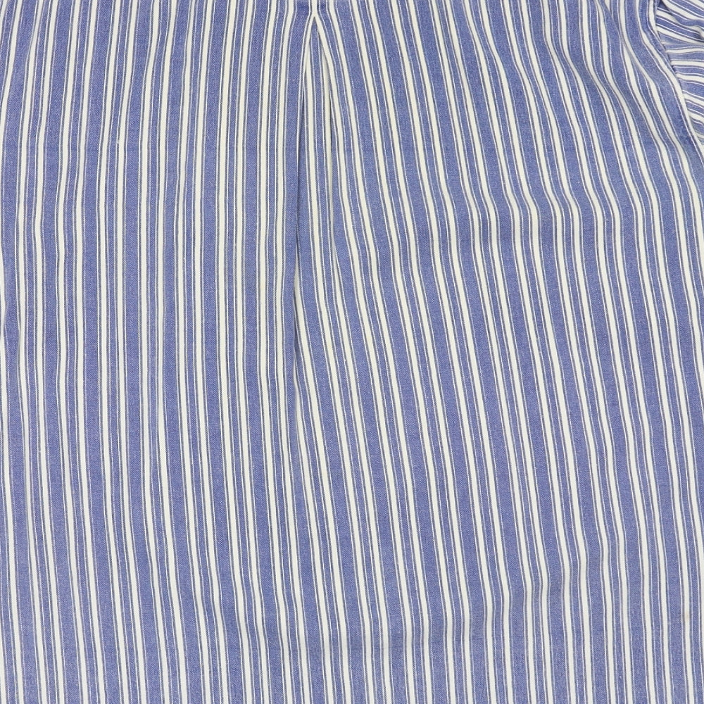 BX Clothing Womens Blue Striped Cotton Basic Button-Up Size L V-Neck