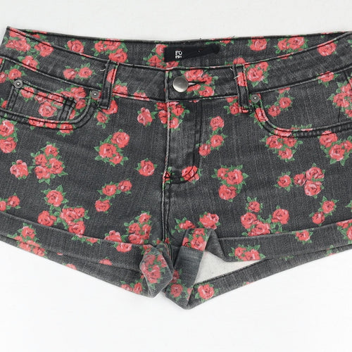 FOREVER 21 Womens Black Floral Cotton Mom Shorts Size 27 in Regular Zip
