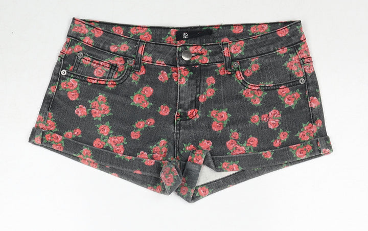 FOREVER 21 Womens Black Floral Cotton Mom Shorts Size 27 in Regular Zip