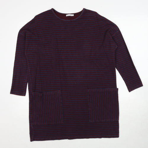 Zara Womens Red Striped Polyester Jumper Dress Size S Round Neck Pullover