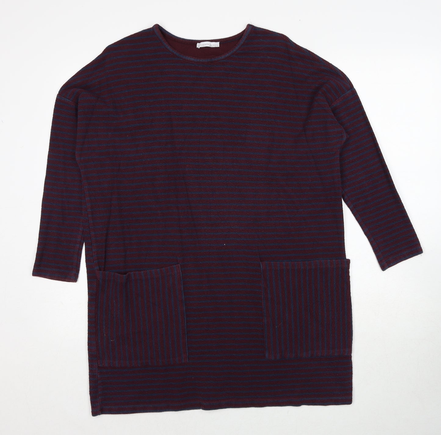 Zara Womens Red Striped Polyester Jumper Dress Size S Round Neck Pullover