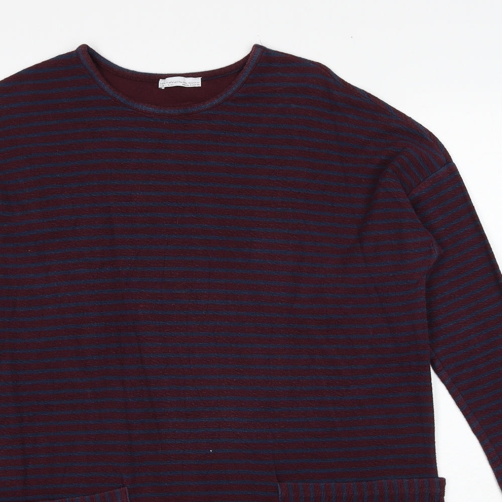 Zara Womens Red Striped Polyester Jumper Dress Size S Round Neck Pullover