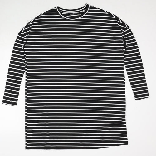 SheIn Womens Black Striped Polyester A-Line Size M Round Neck Pullover
