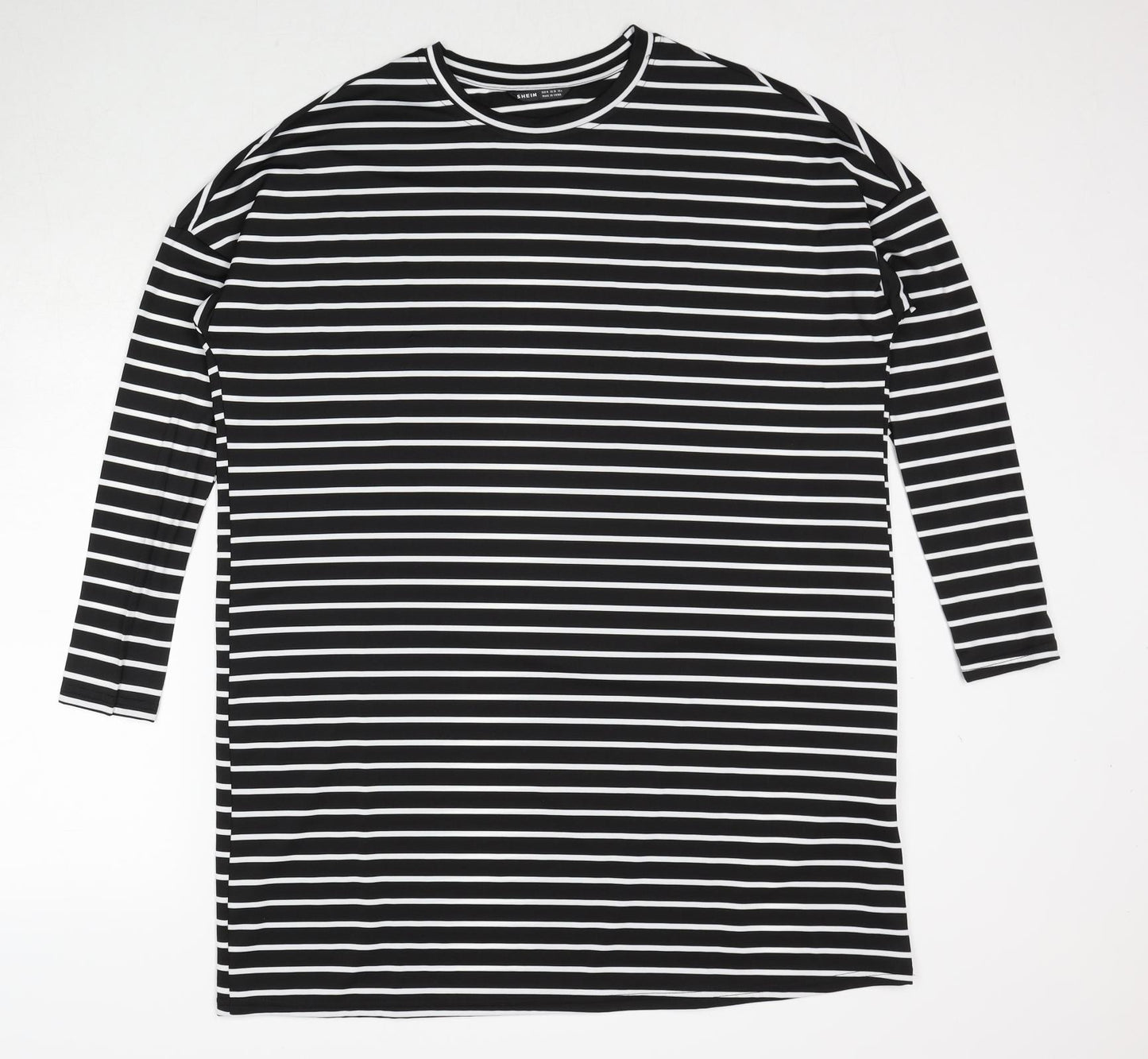 SheIn Womens Black Striped Polyester A-Line Size M Round Neck Pullover