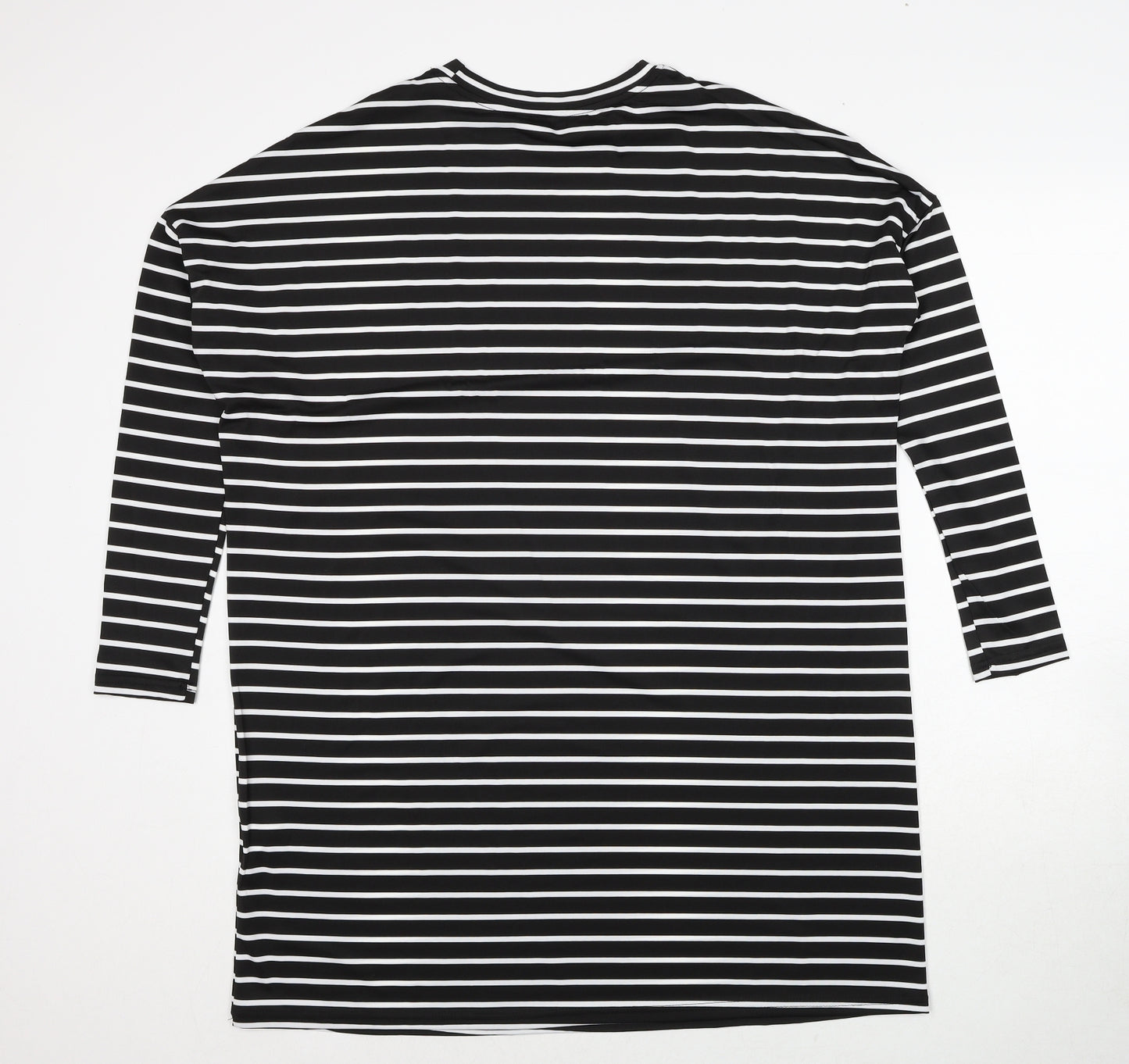 SheIn Womens Black Striped Polyester A-Line Size M Round Neck Pullover