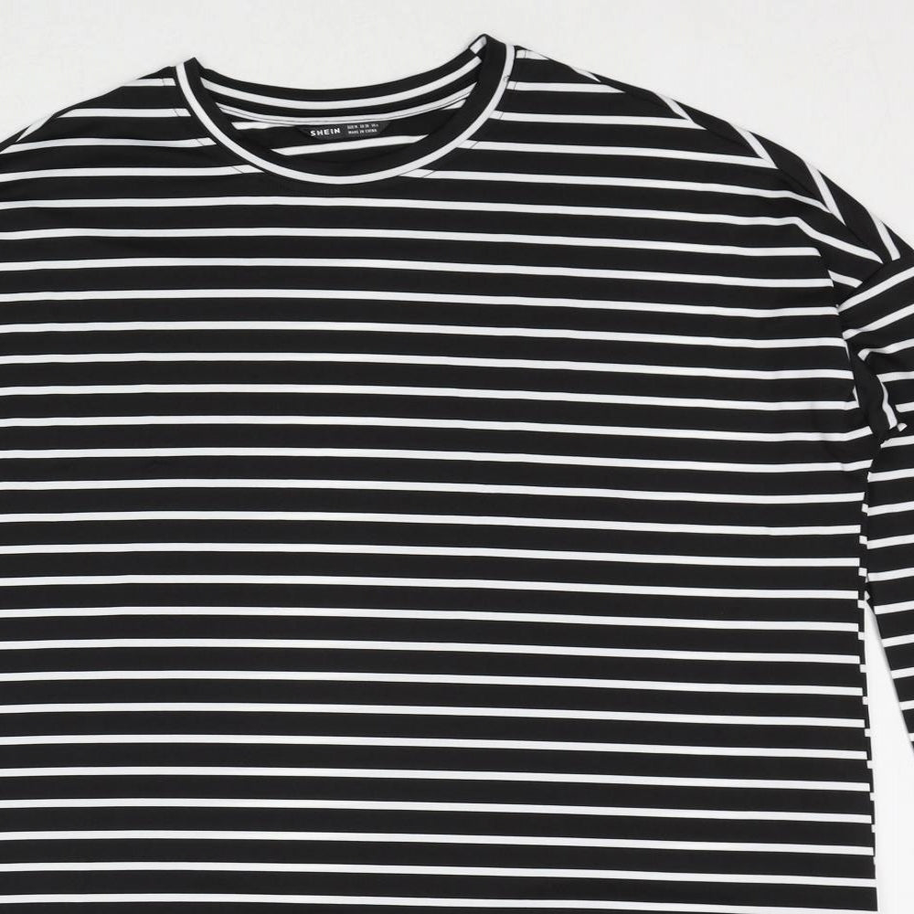 SheIn Womens Black Striped Polyester A-Line Size M Round Neck Pullover