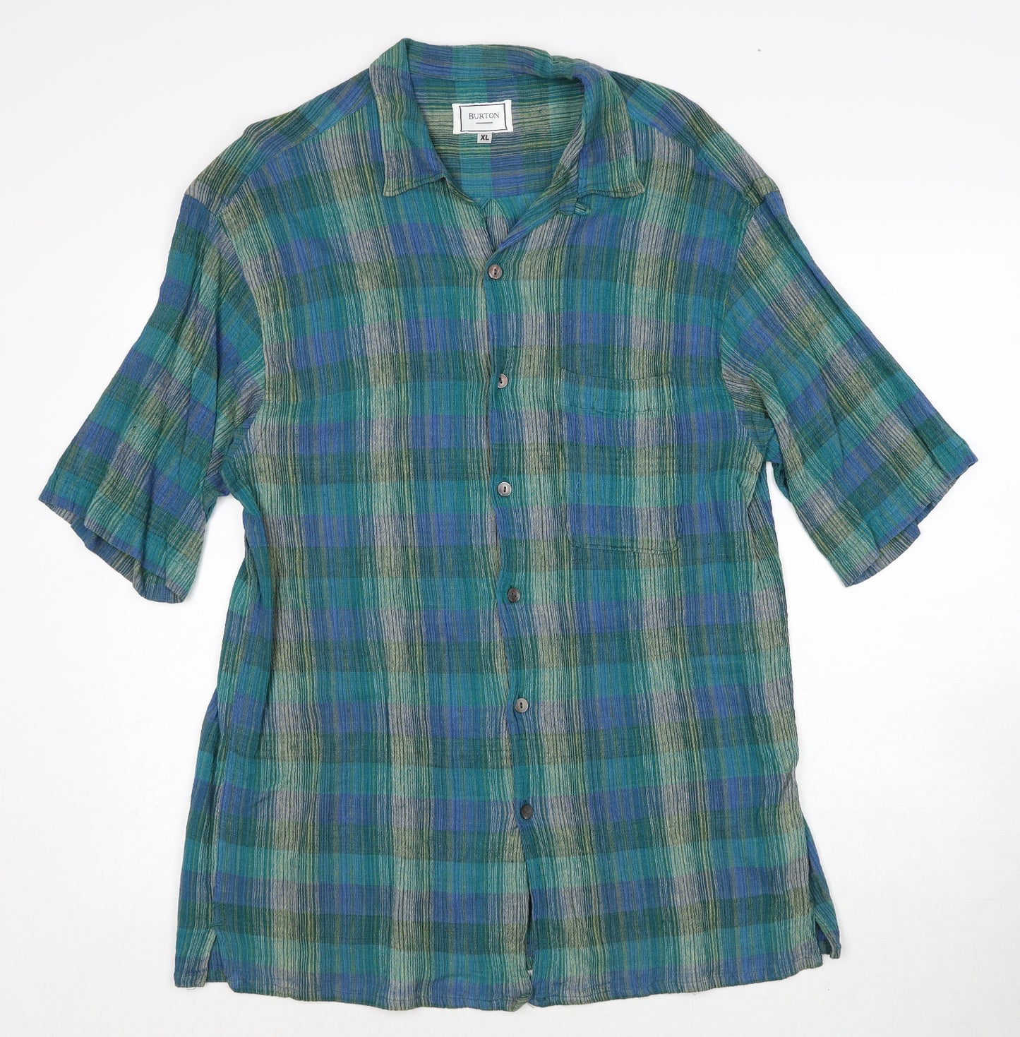 Burton Womens Green Plaid Cotton Basic Button-Up Size XL Collared