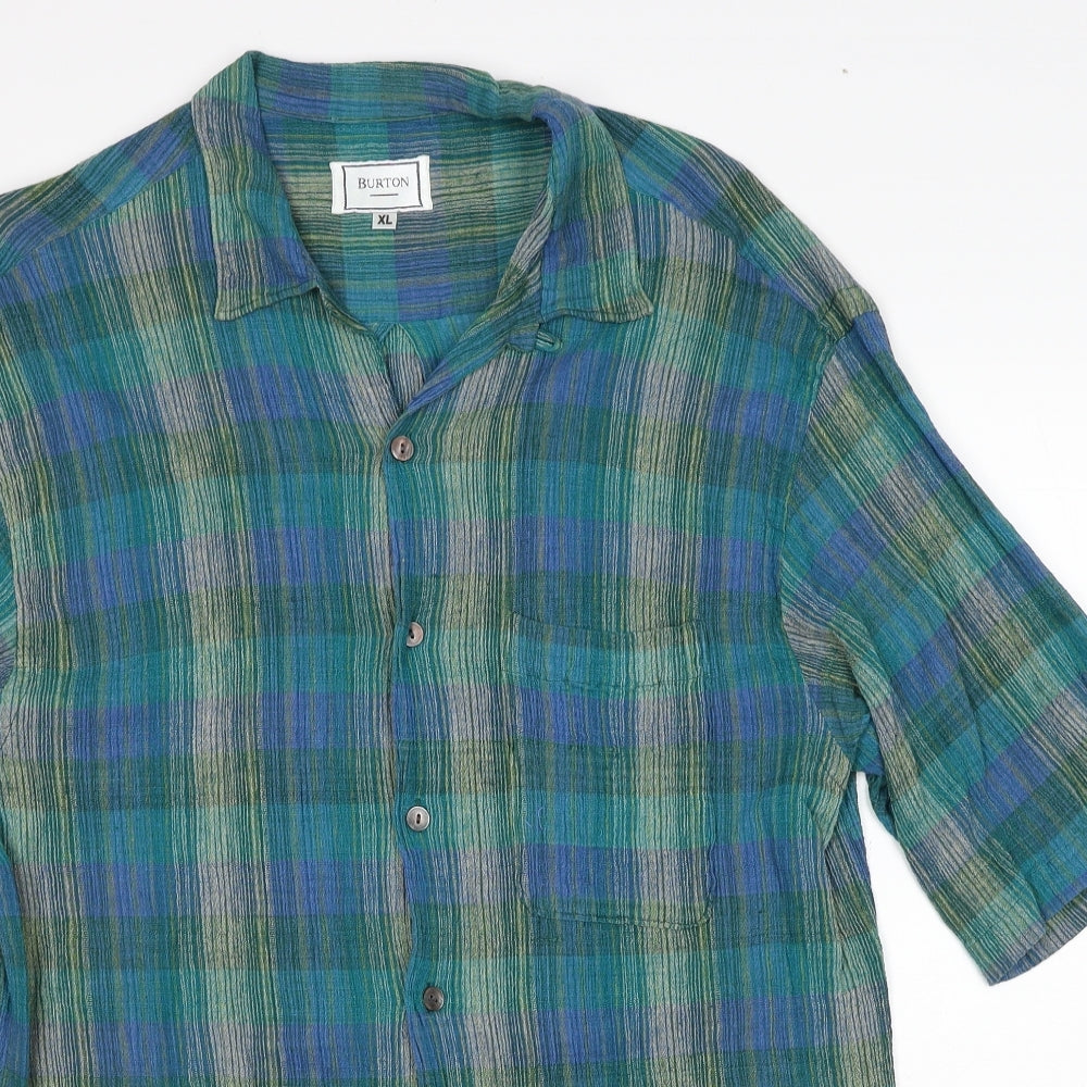 Burton Womens Green Plaid Cotton Basic Button-Up Size XL Collared