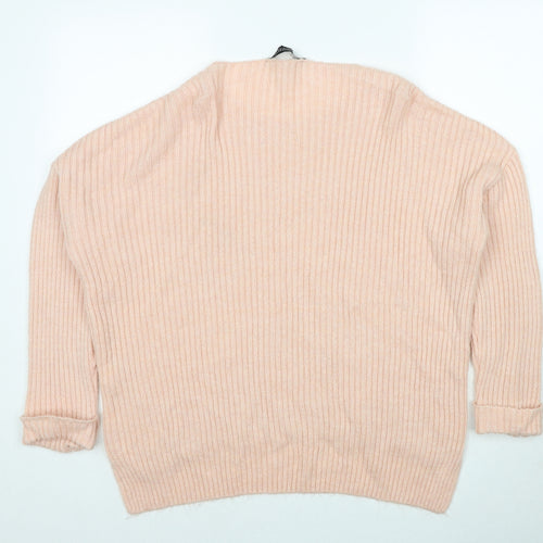 Dorothy Perkins Womens Pink Round Neck Herringbone Acrylic Pullover Jumper Size 12