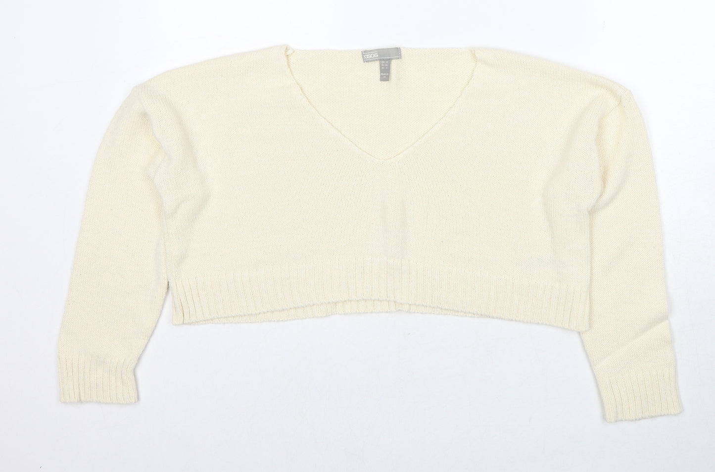 ASOS Womens Ivory V-Neck Acrylic Pullover Jumper Size 8