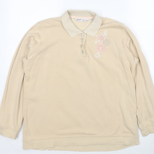 EWM Womens Beige Floral Cotton Pullover Sweatshirt Size 12 Pullover