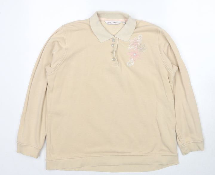 EWM Womens Beige Floral Cotton Pullover Sweatshirt Size 12 Pullover