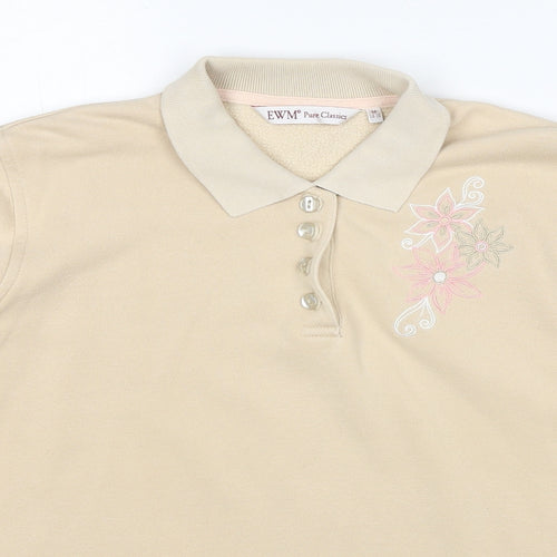 EWM Womens Beige Floral Cotton Pullover Sweatshirt Size 12 Pullover