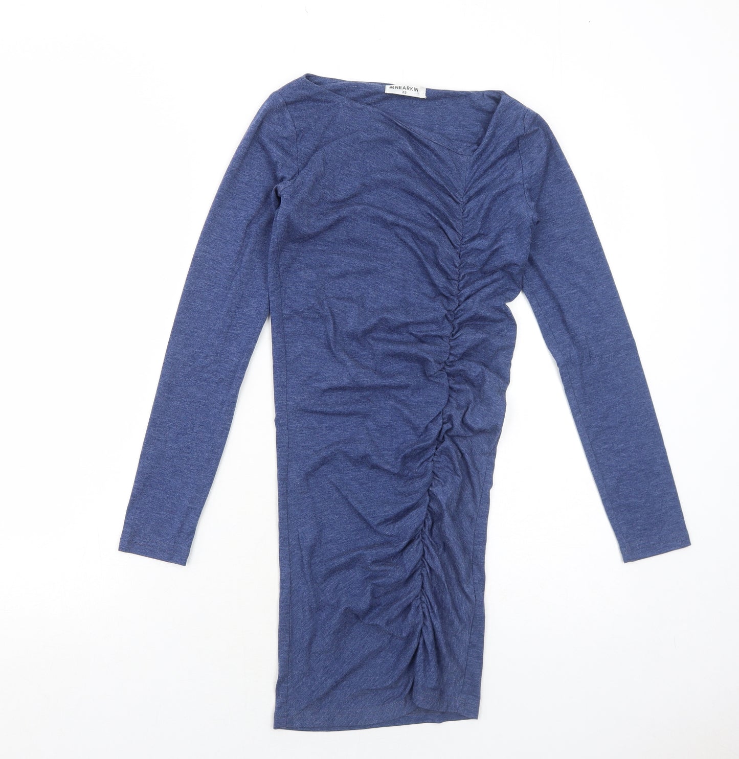 Nearkin Womens Blue Cotton Bodycon Size XS Square Neck Pullover