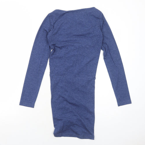 Nearkin Womens Blue Cotton Bodycon Size XS Square Neck Pullover