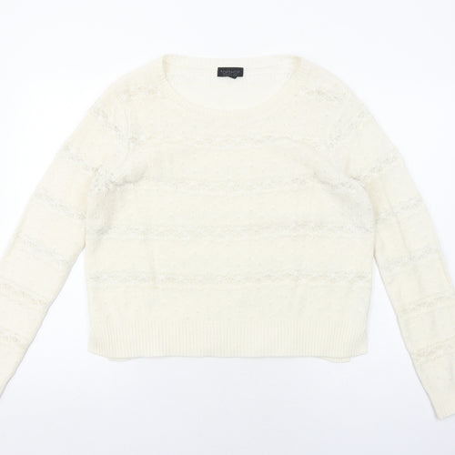 Topshop Womens Ivory Boat Neck Acrylic Pullover Jumper Size 12
