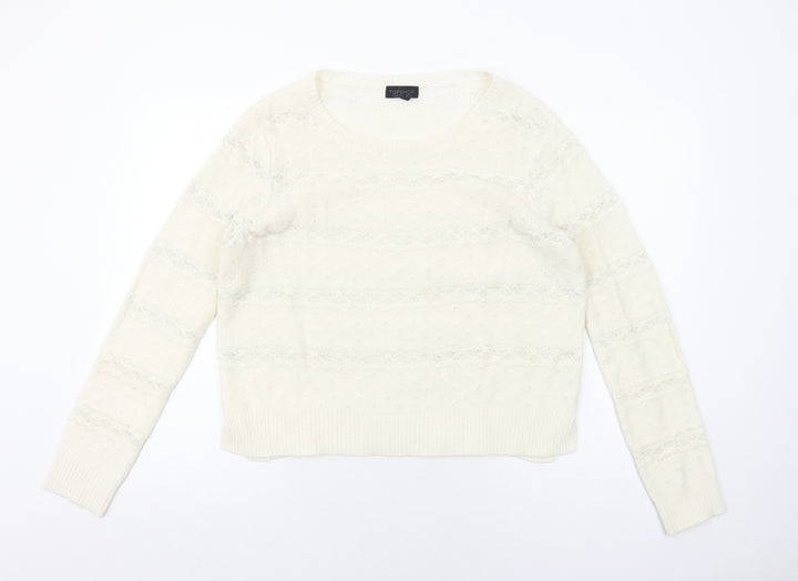 Topshop Womens Ivory Boat Neck Acrylic Pullover Jumper Size 12