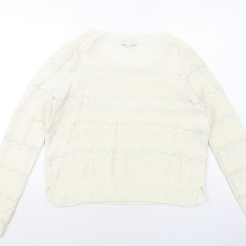 Topshop Womens Ivory Boat Neck Acrylic Pullover Jumper Size 12