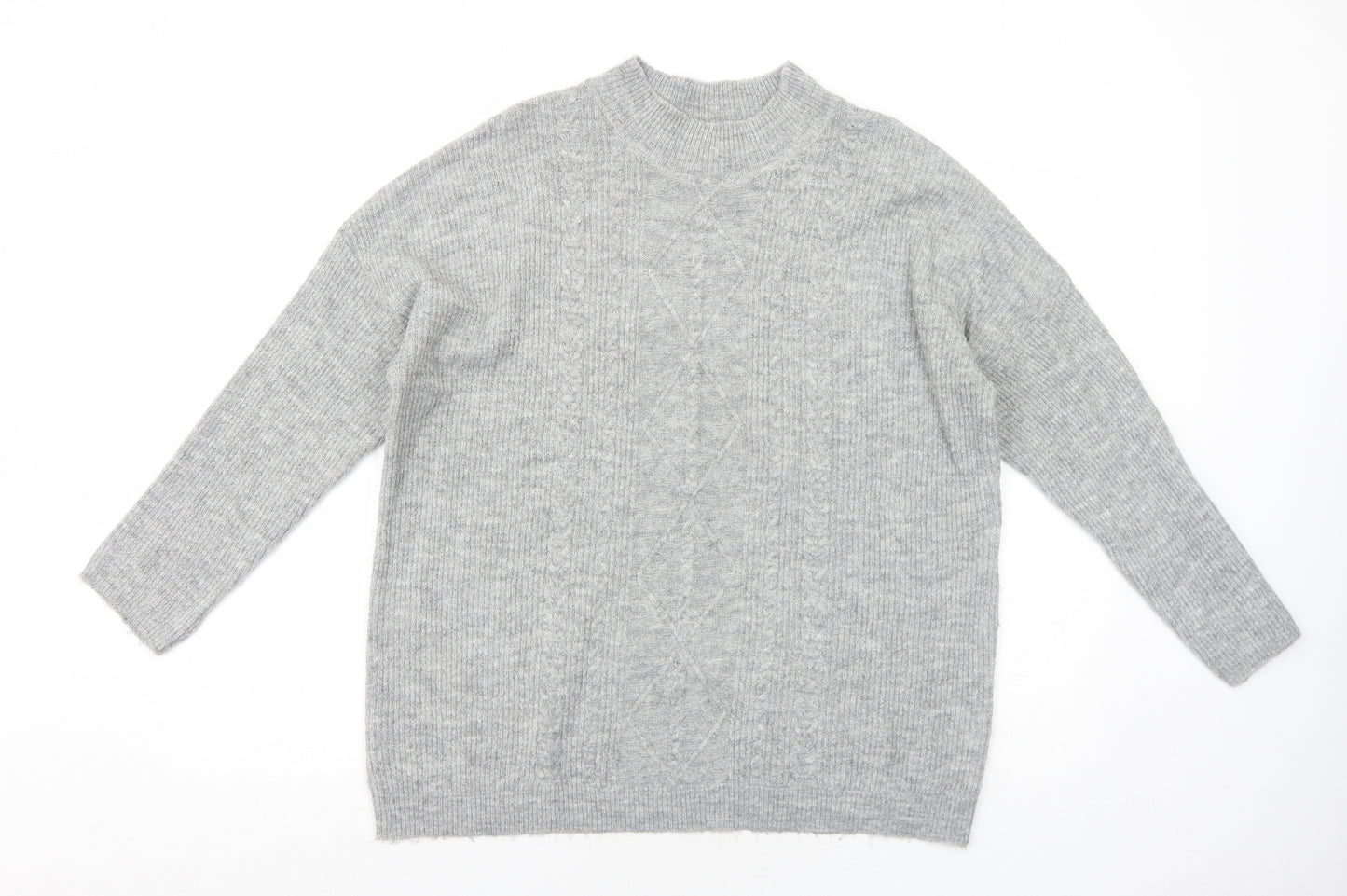 Peacocks Womens Grey Mock Neck Acrylic Pullover Jumper Size M