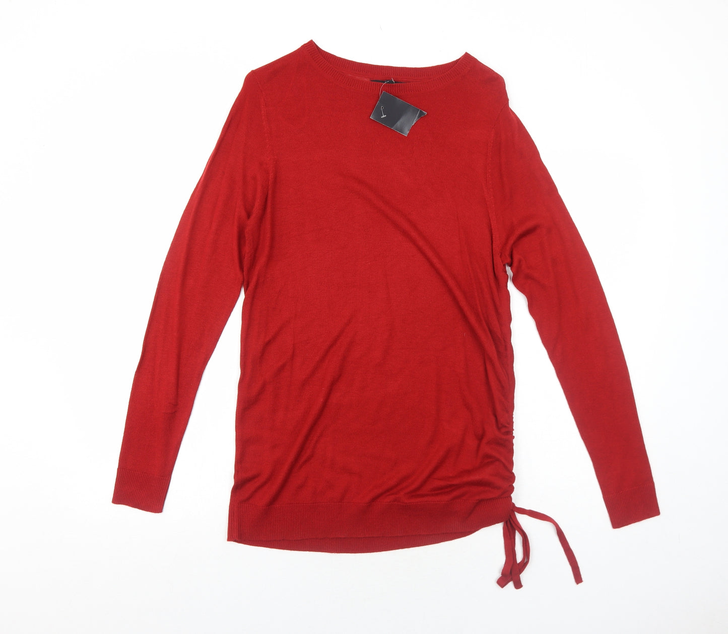 Peacocks Womens Red Boat Neck Acrylic Pullover Jumper Size 12 - Ruched Detail