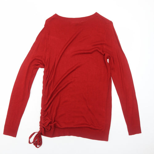 Peacocks Womens Red Boat Neck Acrylic Pullover Jumper Size 12 - Ruched Detail