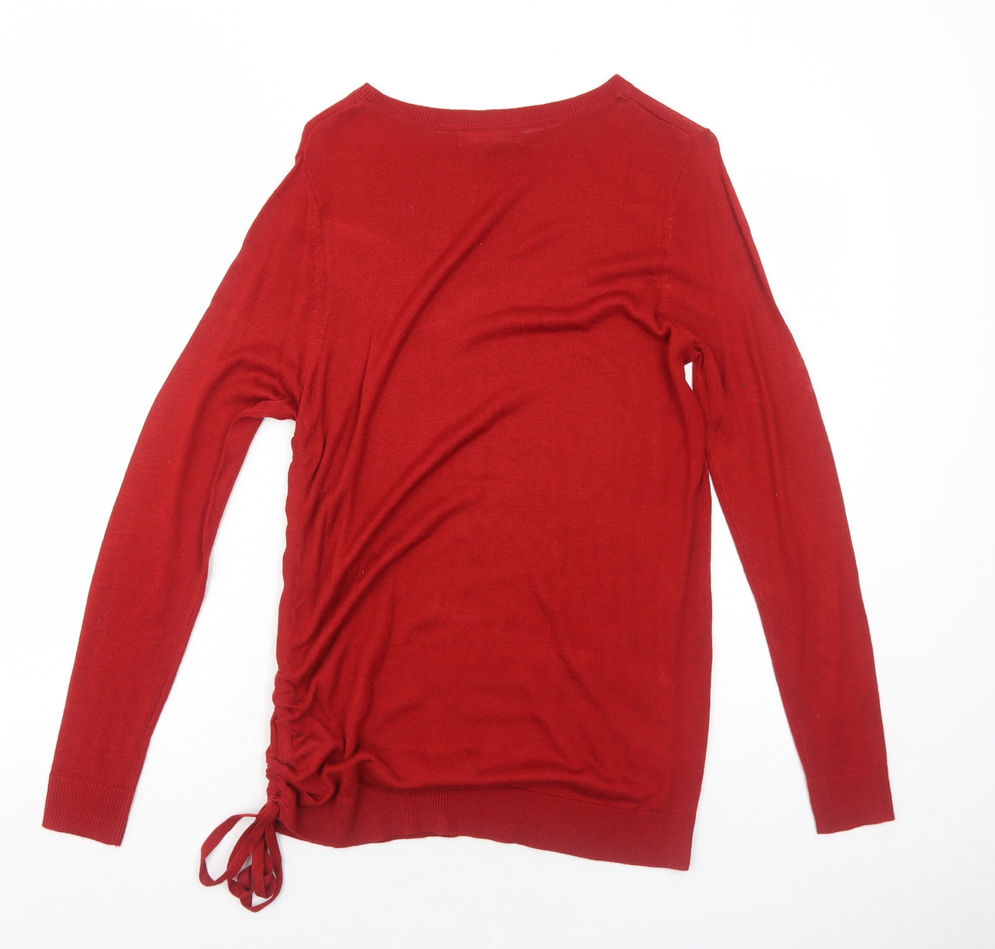 Peacocks Womens Red Boat Neck Acrylic Pullover Jumper Size 12 - Ruched Detail