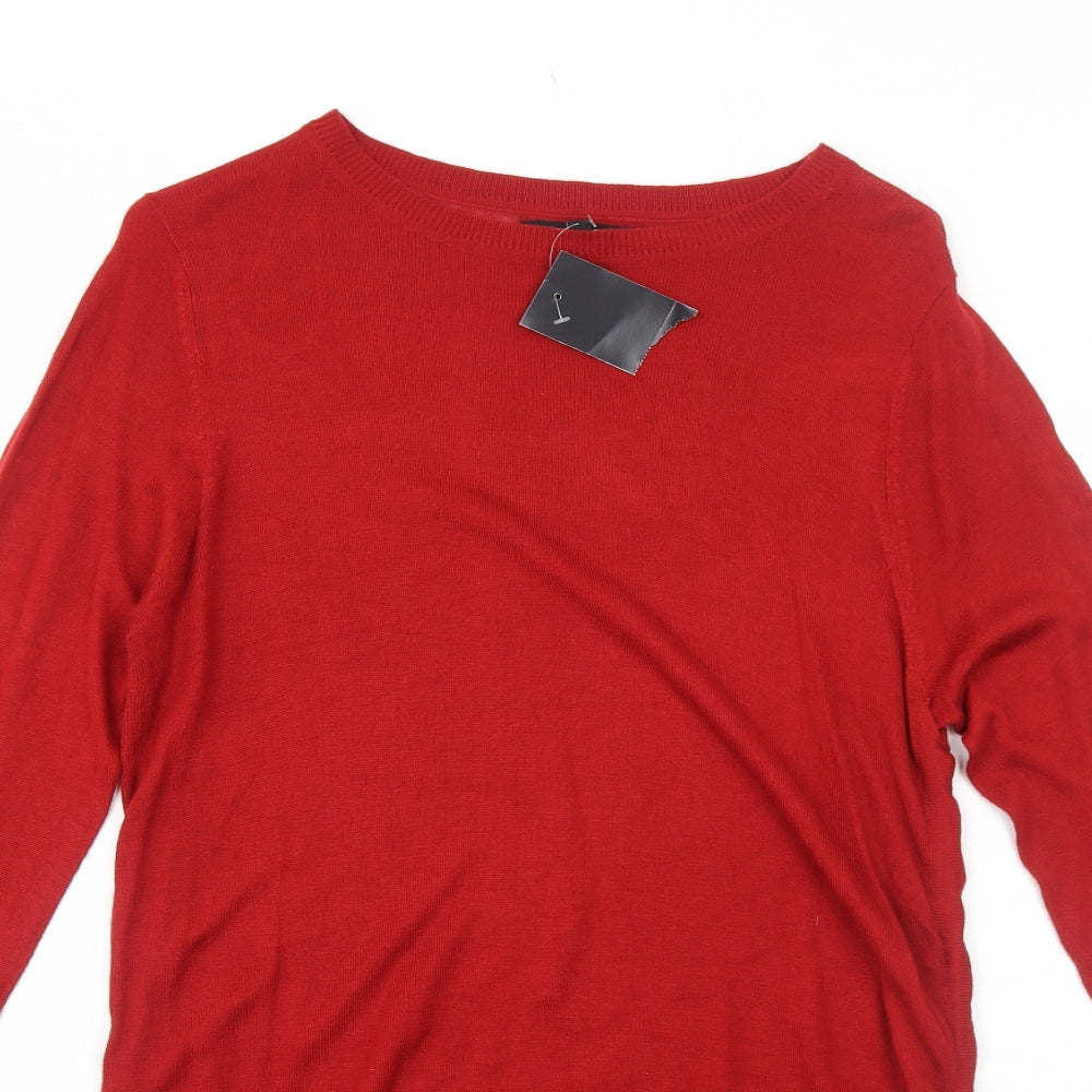 Peacocks Womens Red Boat Neck Acrylic Pullover Jumper Size 12 - Ruched Detail