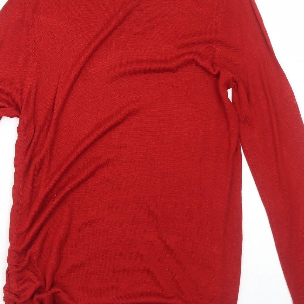 Peacocks Womens Red Boat Neck Acrylic Pullover Jumper Size 12 - Ruched Detail
