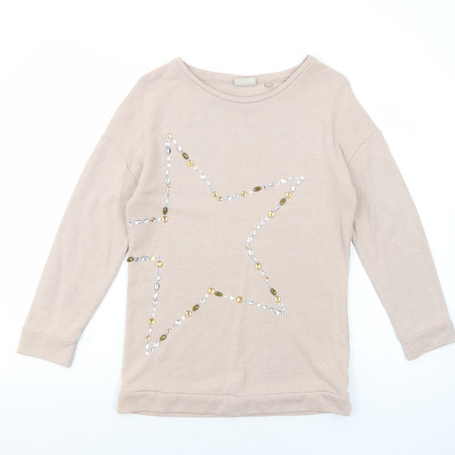 NEXT Girls Pink Polyester Jumper Dress Size 11 Years Round Neck Pullover - Star Print