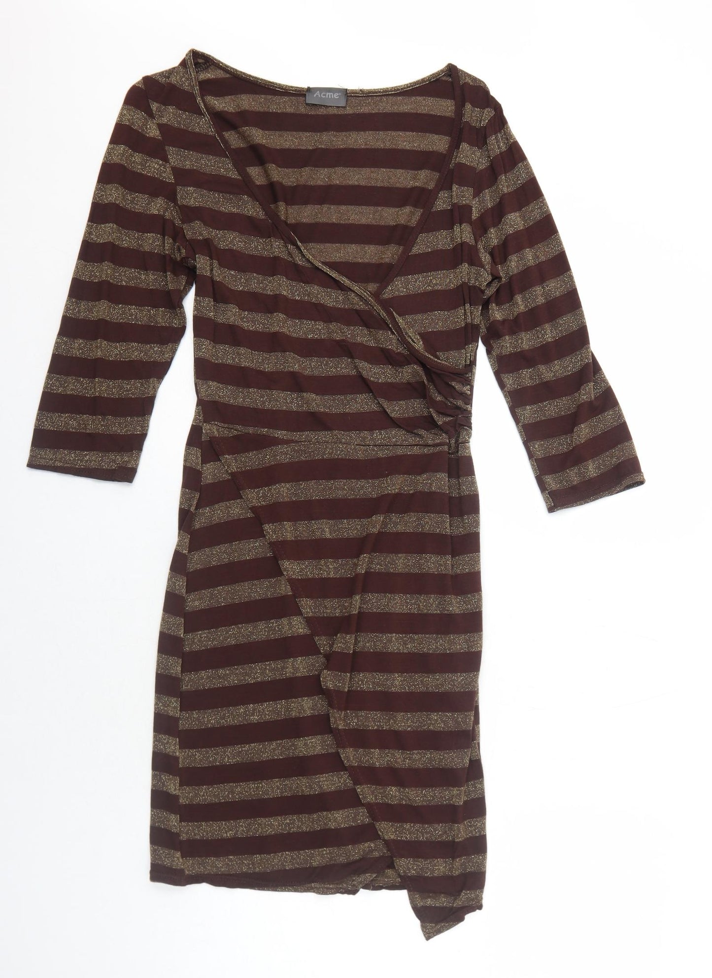 Acme Womens Brown Striped Polyester A-Line Size 10 V-Neck Pullover