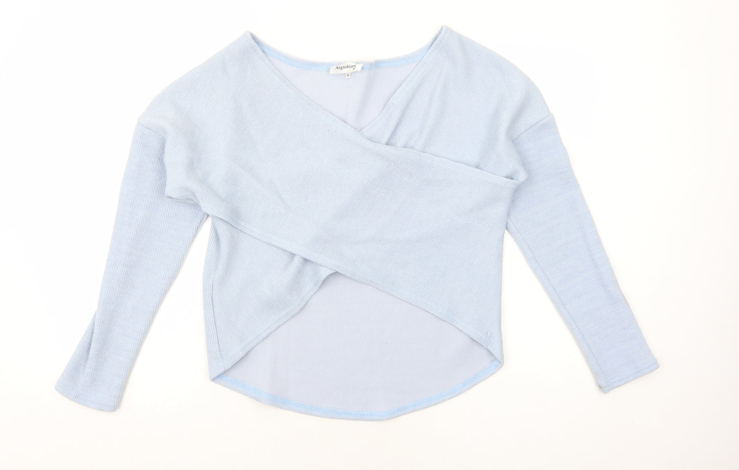 Angashion Womens Blue V-Neck Polyester Pullover Jumper Size M