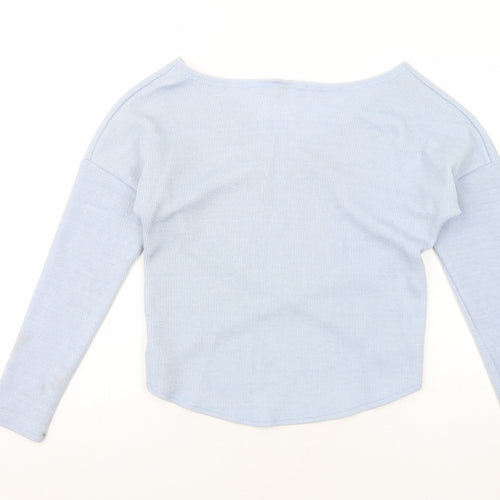 Angashion Womens Blue V-Neck Polyester Pullover Jumper Size M