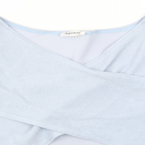 Angashion Womens Blue V-Neck Polyester Pullover Jumper Size M