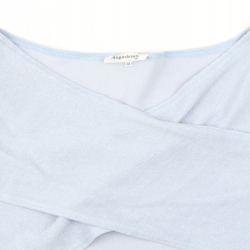 Angashion Womens Blue V-Neck Polyester Pullover Jumper Size M