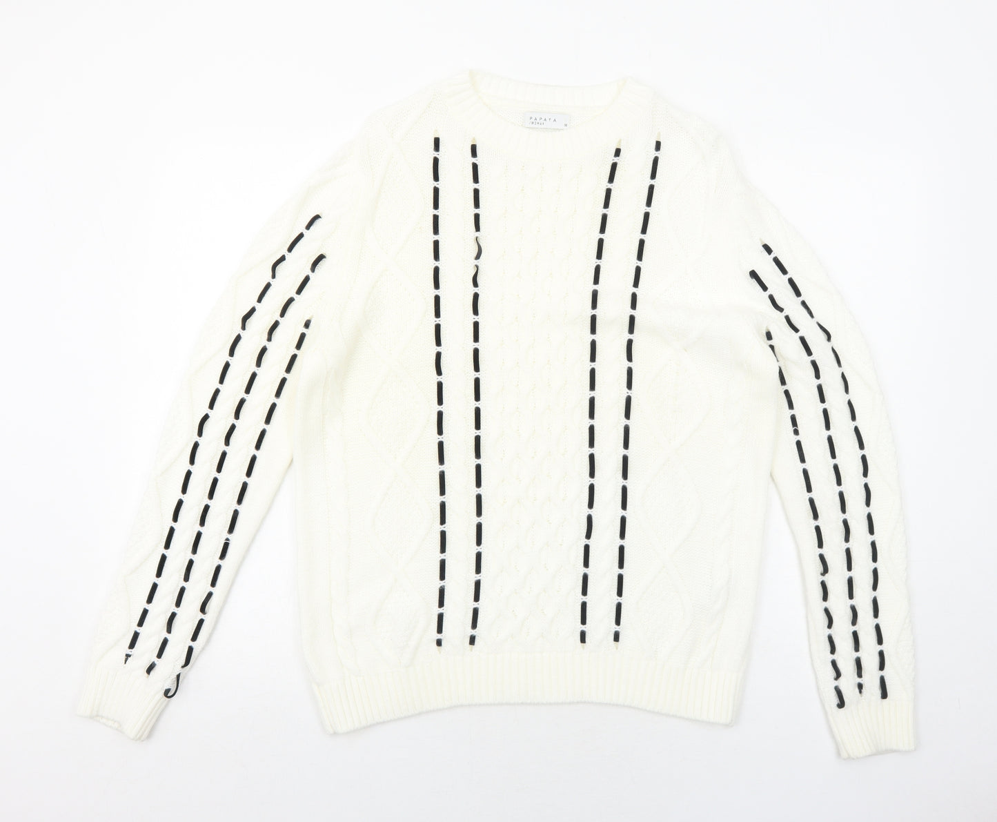 Papaya Womens White Round Neck Acrylic Pullover Jumper Size M