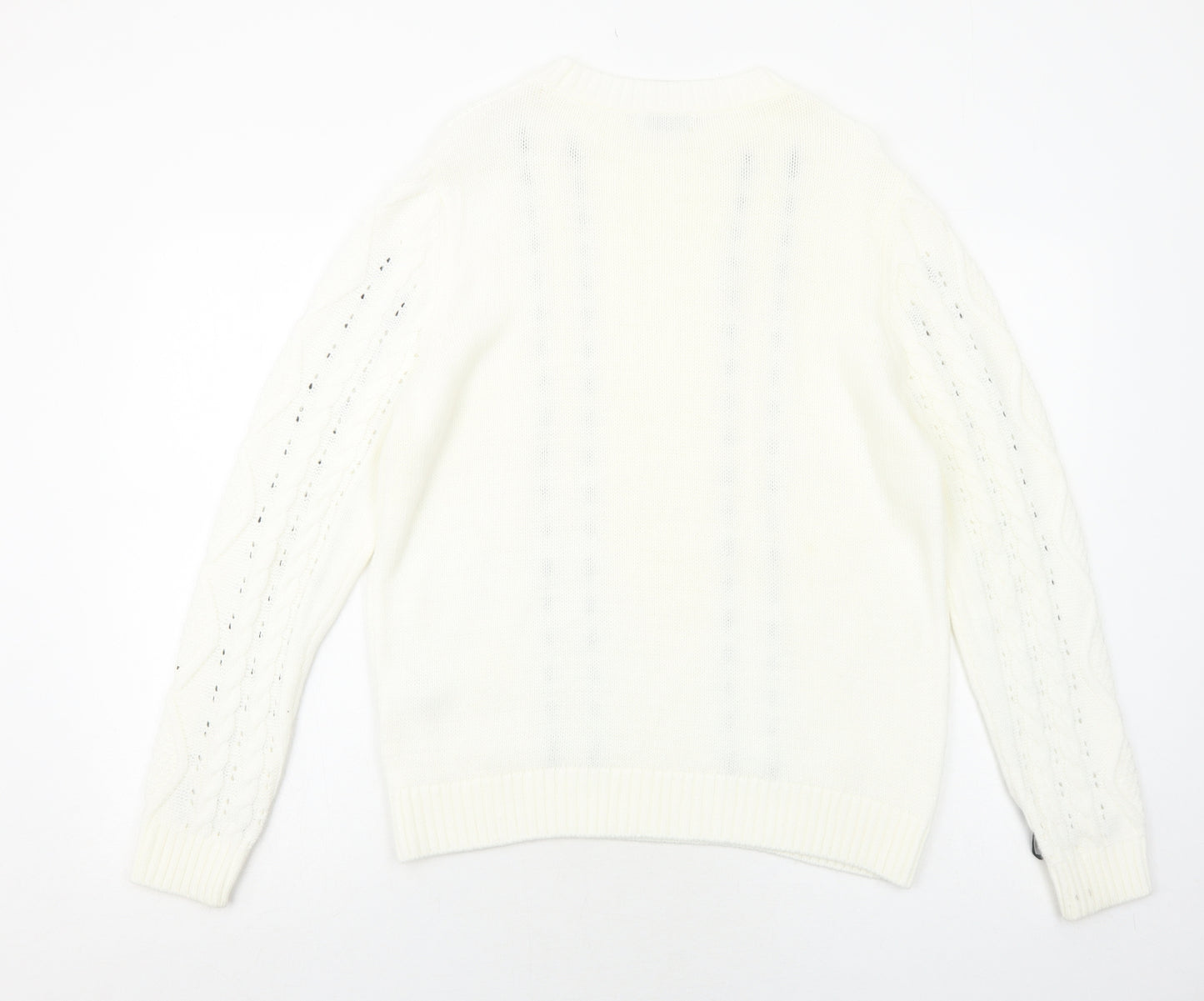 Papaya Womens White Round Neck Acrylic Pullover Jumper Size M