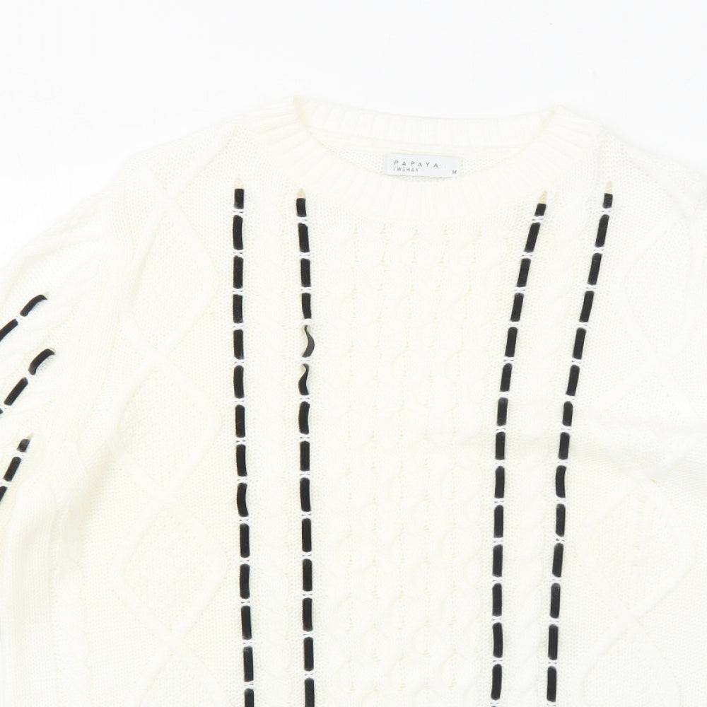 Papaya Womens White Round Neck Acrylic Pullover Jumper Size M