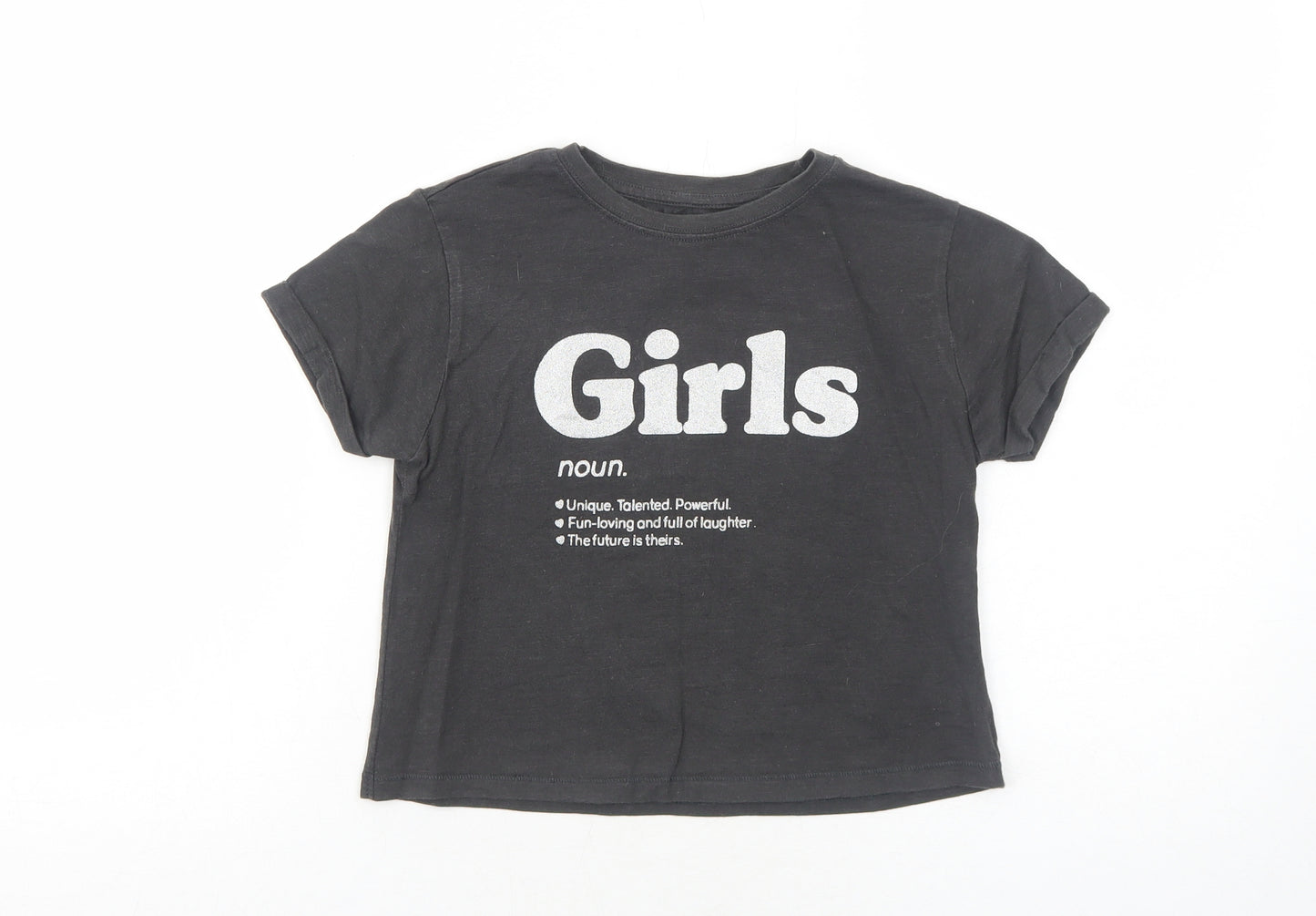 NEXT Girls Grey Cotton Basic T-Shirt Size 7 Years Round Neck Pullover - Girls