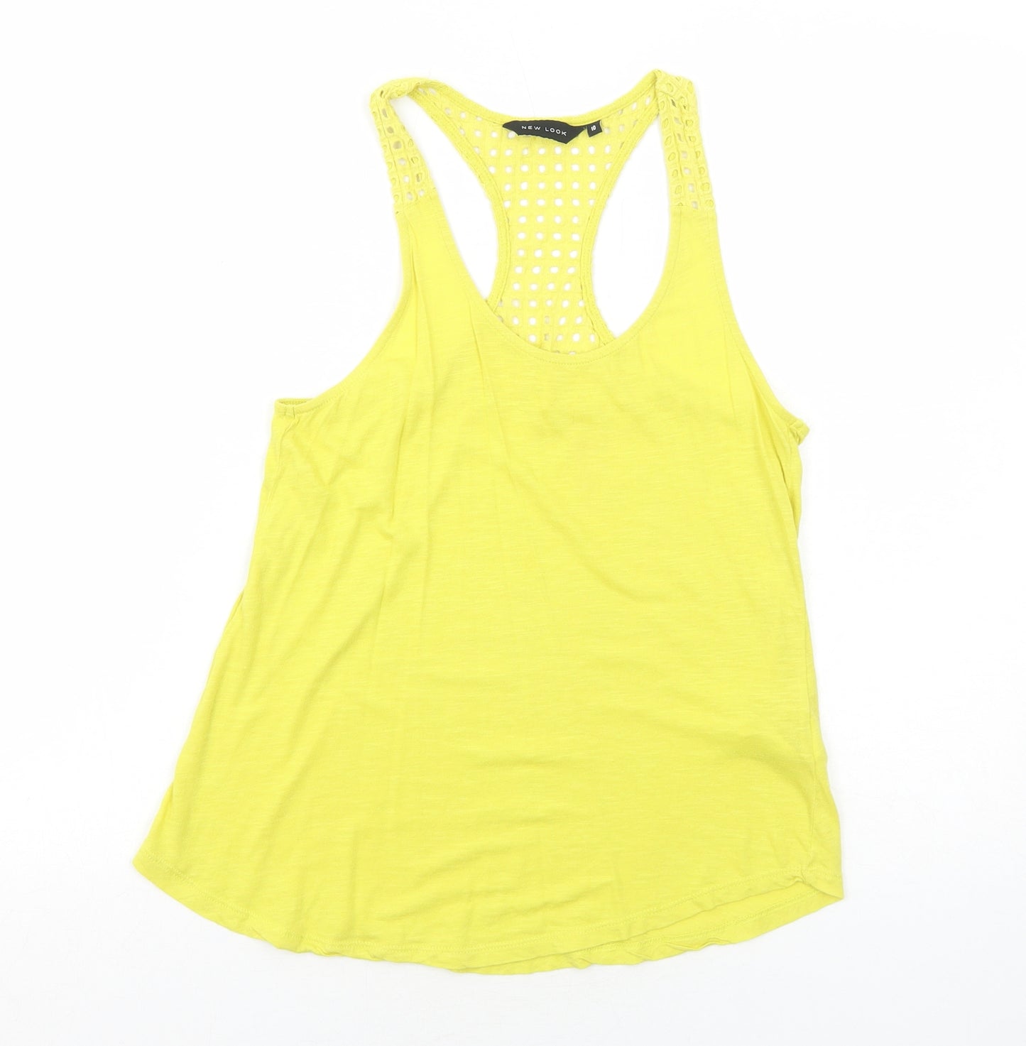 New Look Womens Yellow Cotton Basic Tank Size 10 Round Neck - Broderie Anglaise