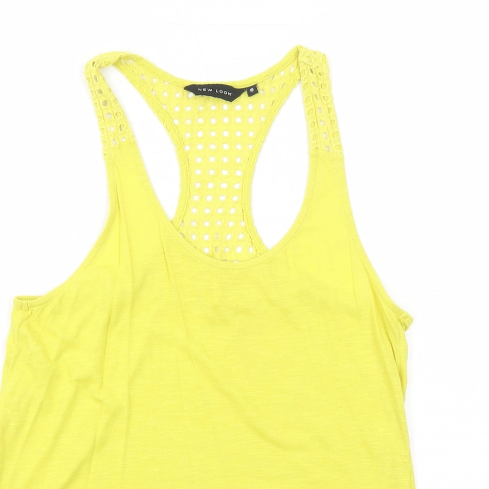 New Look Womens Yellow Cotton Basic Tank Size 10 Round Neck - Broderie Anglaise