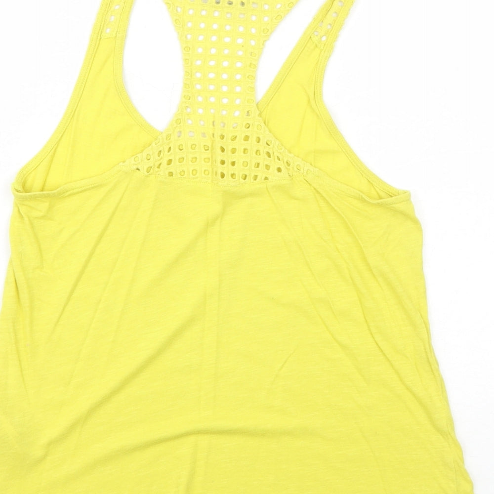 New Look Womens Yellow Cotton Basic Tank Size 10 Round Neck - Broderie Anglaise