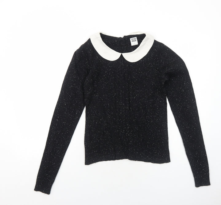 VERO MODA Womens Black Collared Nylon Pullover Jumper Size S