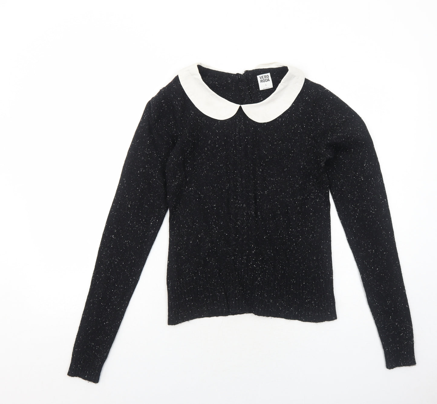 VERO MODA Womens Black Collared Nylon Pullover Jumper Size S