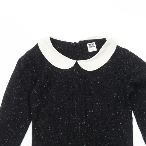 VERO MODA Womens Black Collared Nylon Pullover Jumper Size S