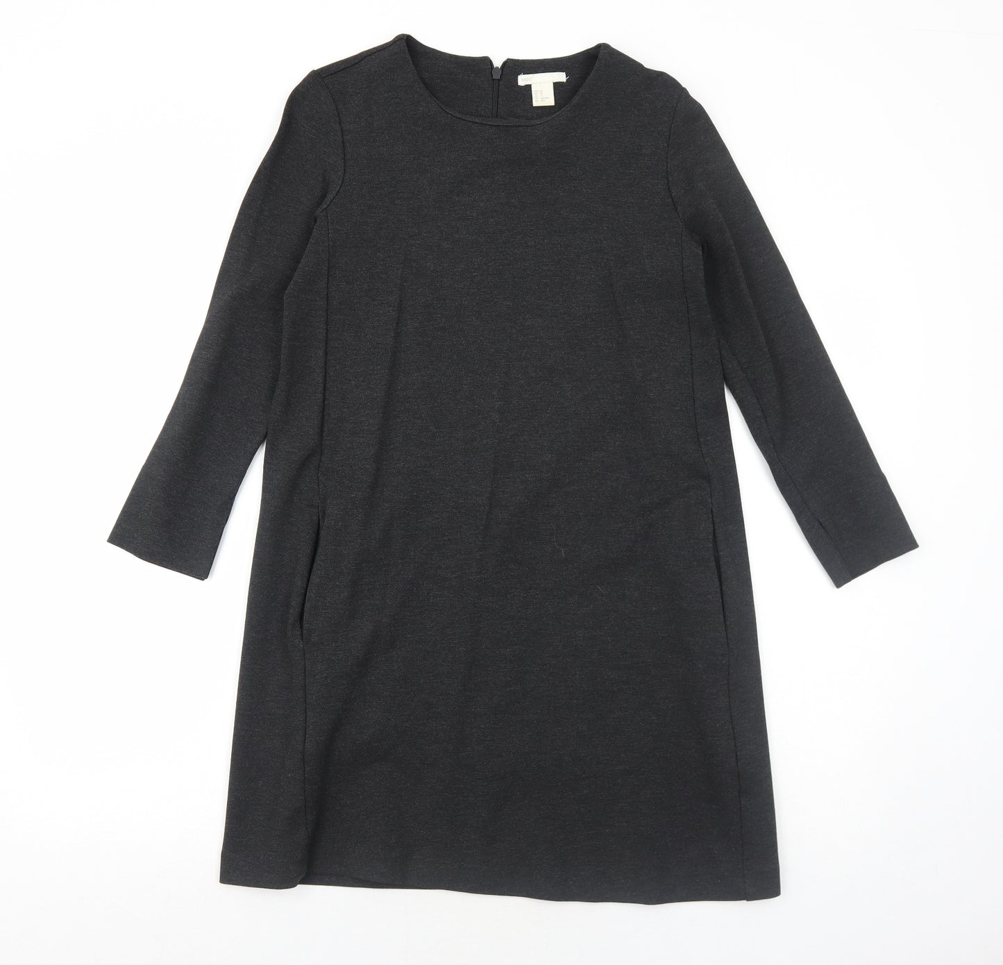 H&M Womens Grey Viscose Jumper Dress Size XS Round Neck Zip