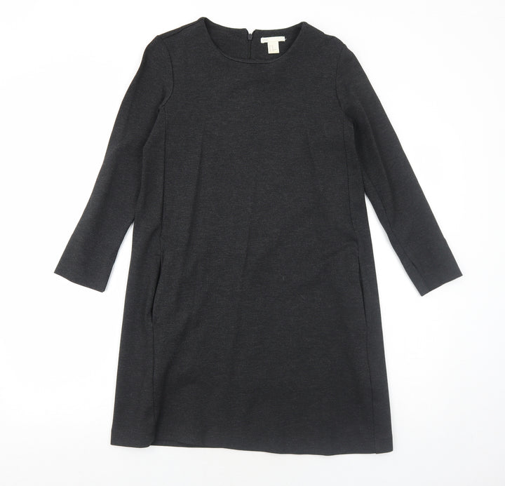 H&M Womens Grey Viscose Jumper Dress Size XS Round Neck Zip
