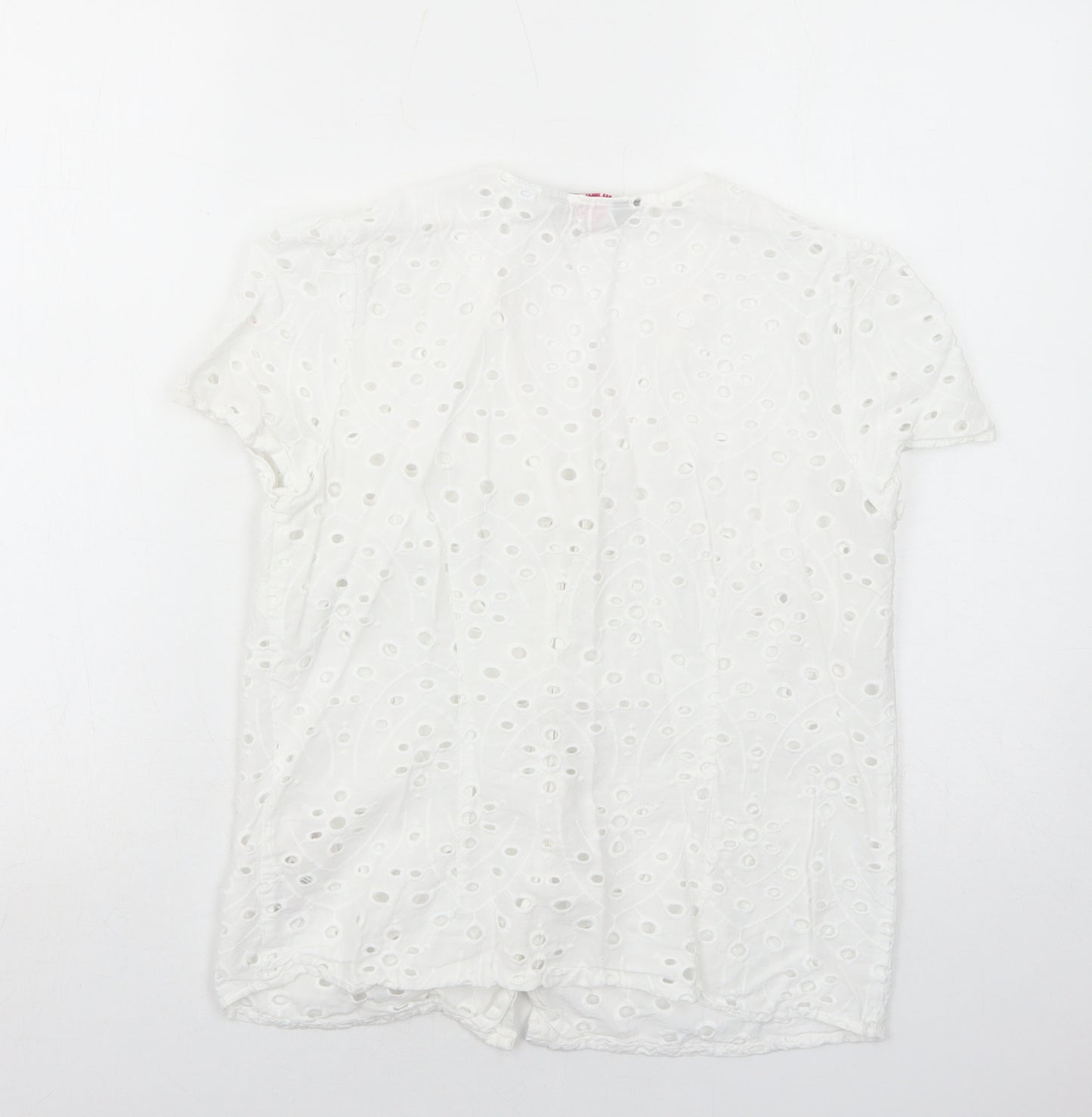 Dorothy Perkins Womens White Geometric Cotton Basic Button-Up Size 10 V-Neck - Broderie Anglaise