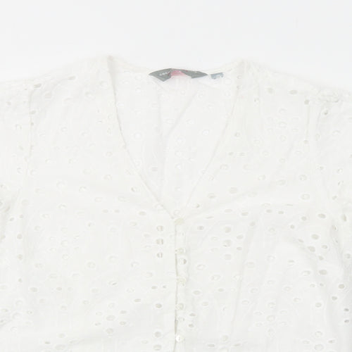 Dorothy Perkins Womens White Geometric Cotton Basic Button-Up Size 10 V-Neck - Broderie Anglaise