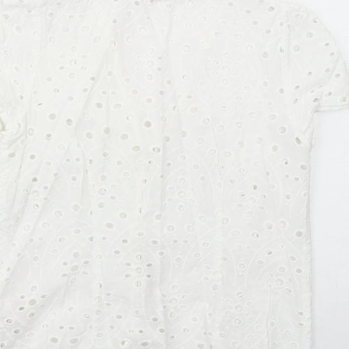 Dorothy Perkins Womens White Geometric Cotton Basic Button-Up Size 10 V-Neck - Broderie Anglaise
